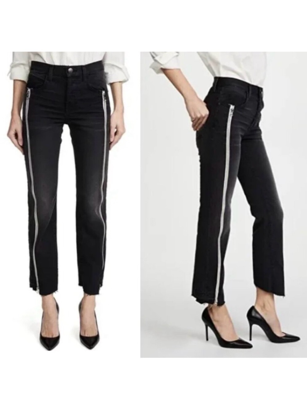 Current/Elliott Dallon Mid-Rise Straight-Leg Zipper Jeans NWT in Black 26